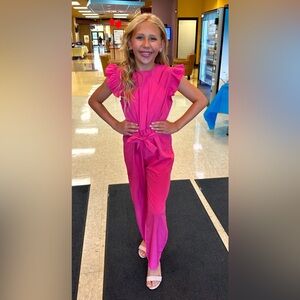 Hot pink ruffle jumpsuit